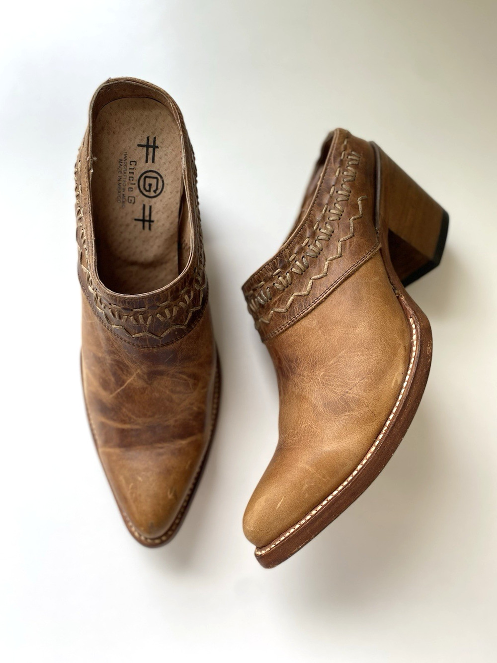 Circle G Boots LD Brown Tan Woven Mule Clog Q5028 Size 6.5 Western Festival